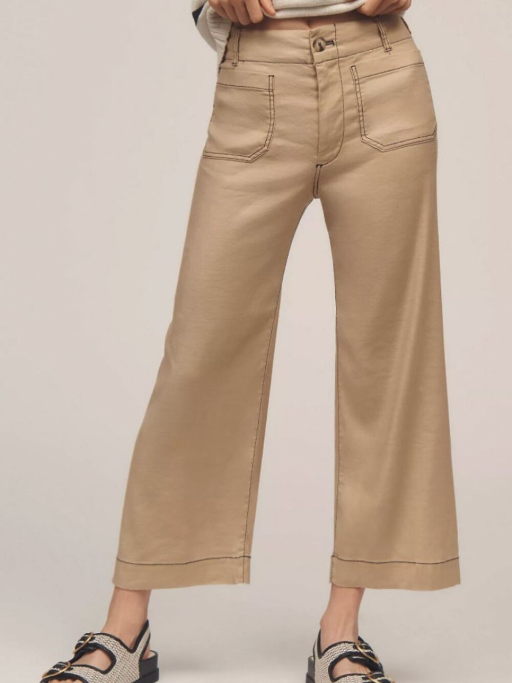 Anthropologie Maeve The Colette Cropped Wide-Leg Pants: Contrast-Stitch Linen 25